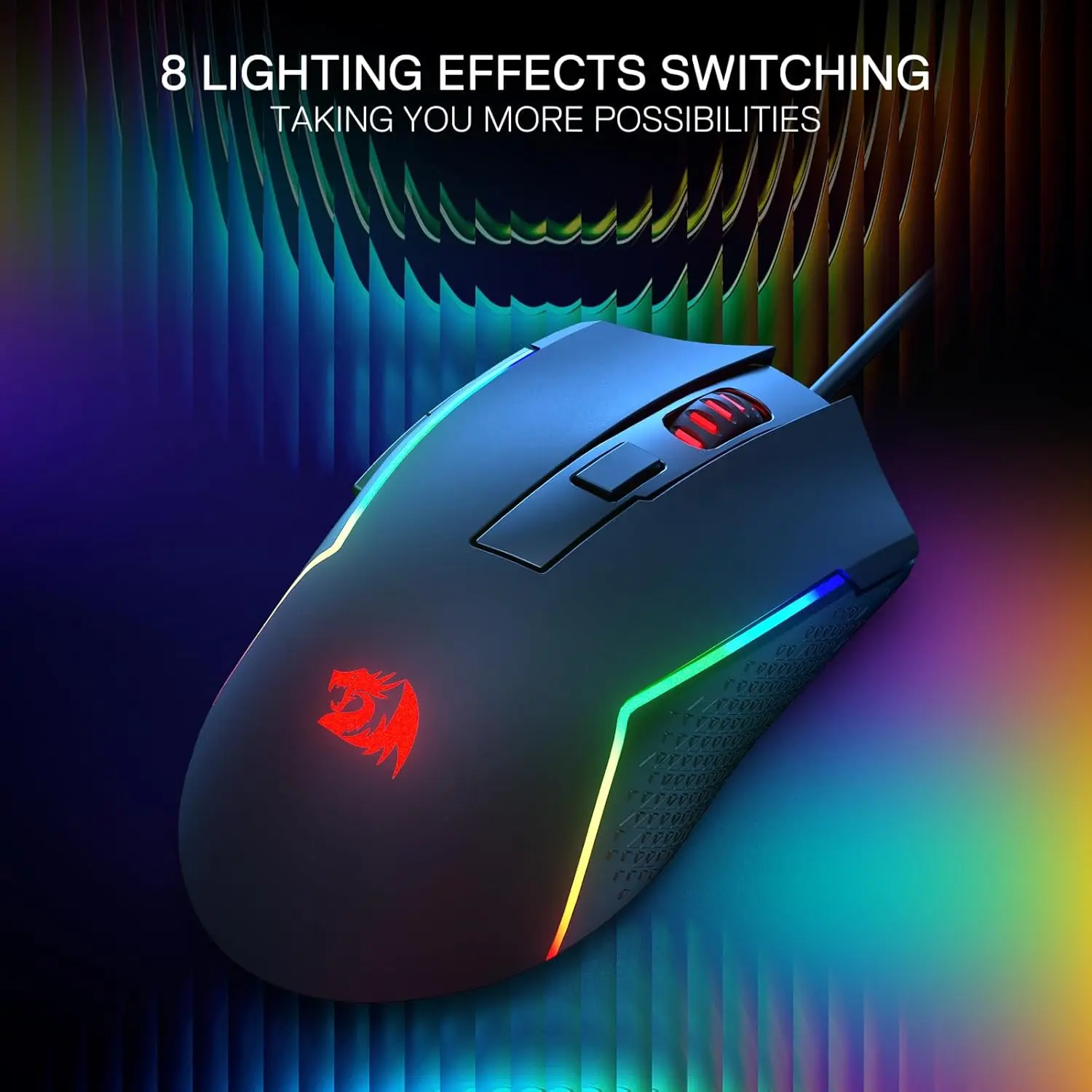 Redragon M616 RGB Gaming 10000 ديسيبل متوحد الخواص سلكي بصري 6 أزرار قابلة للبرمجة 8 أوضاع بإضاءة خلفية برنامج يدعم ماوس Keybinds ذاتي الصنع