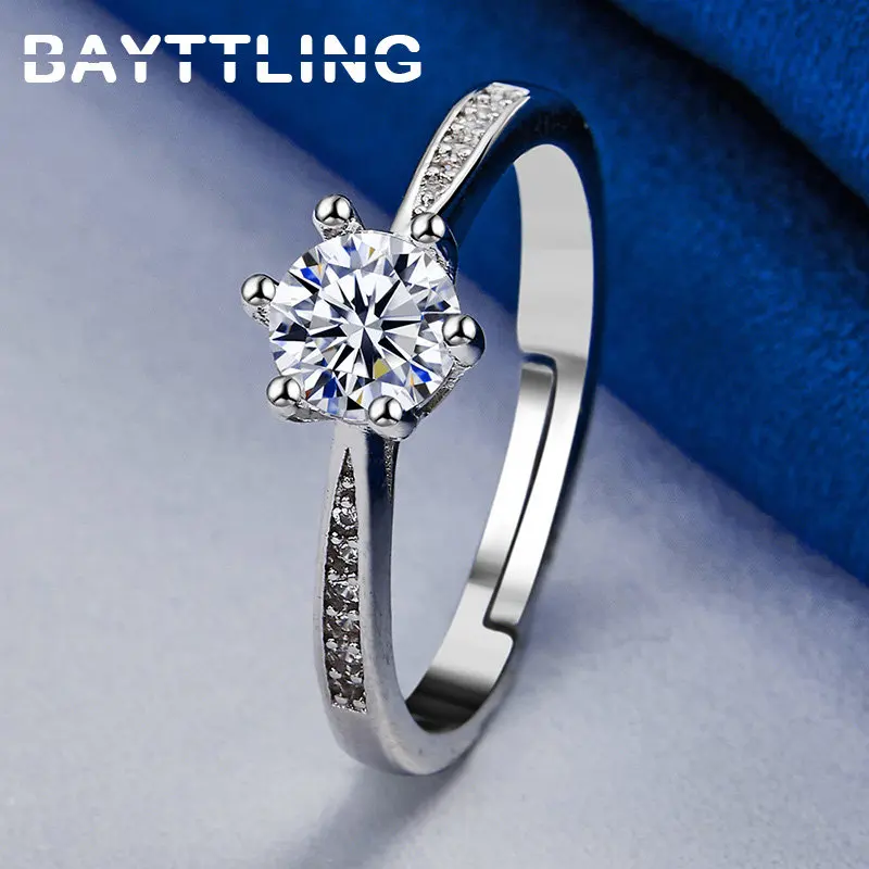 

New 925 Sterling Silver Luxury Shiny Single Row Zircon Ring For Men Women Engagement Temperament Gifts Jewelry Accessories