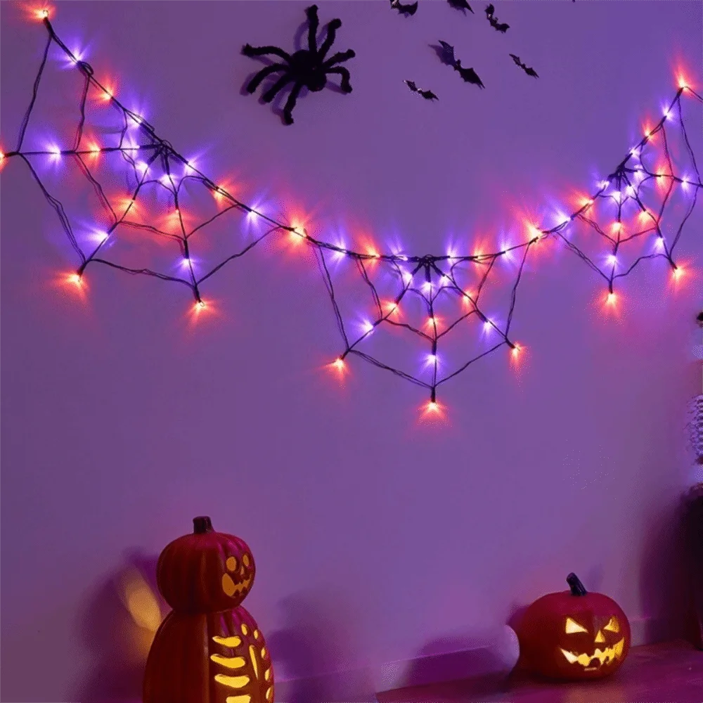 1.8 M Halloween Spider Web Lights String Waterproof High-brightness Halloween Cobweb String Light Remote Control Glowing