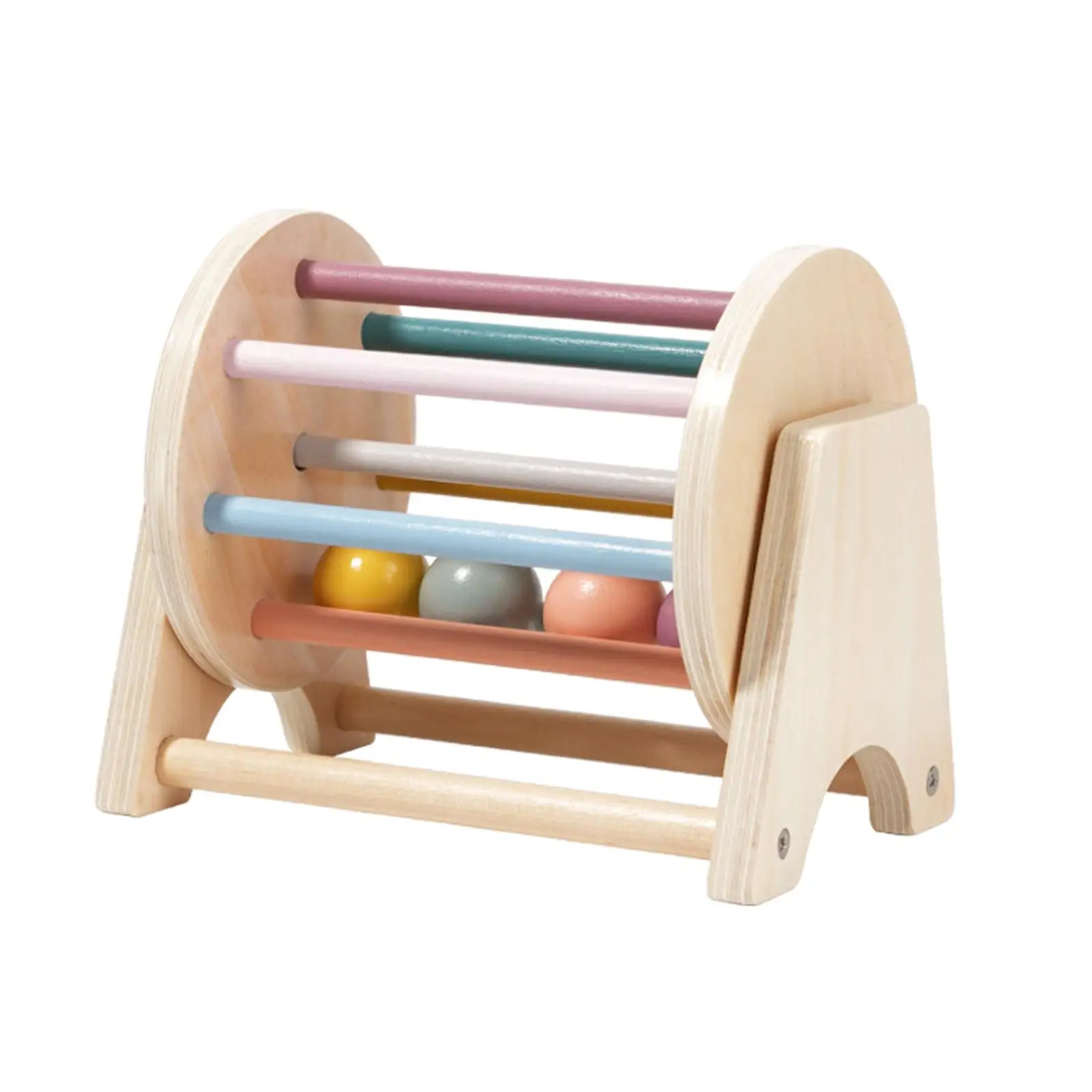 Madeira Rolling Rattle Drum Toy, brinquedo educativo mão