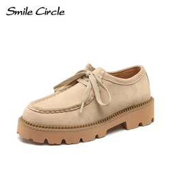 Smile Circle scarpe Derby in pelle scamosciata da donna scarpe con plateau piatto con punta tonda stringate scarpe Casual moda mocassini da donna