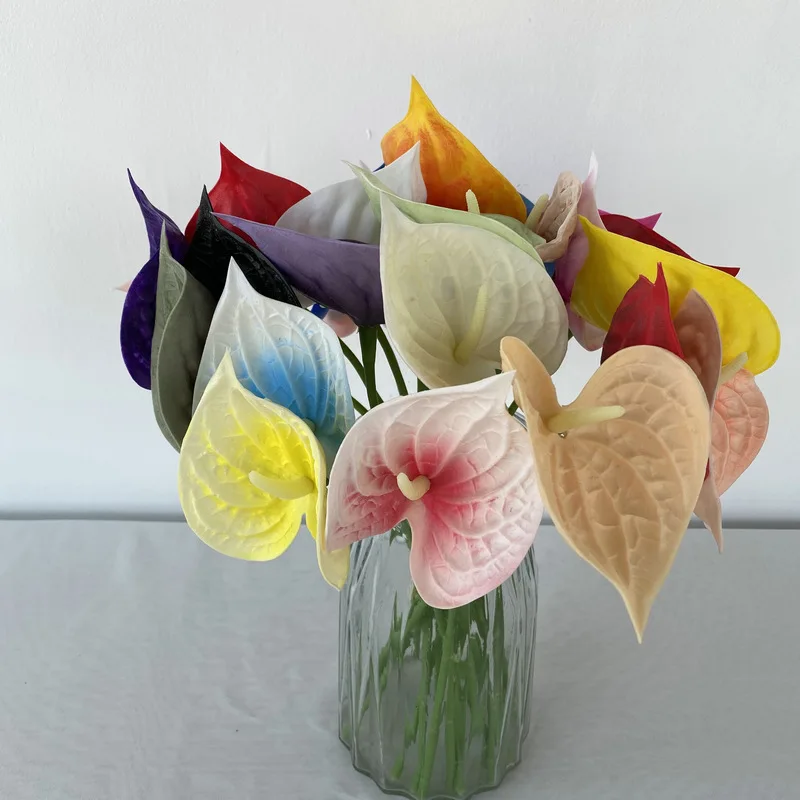 Living Room Decoration Artificial Flower Art Flower Arrangement High Simulation Soft Rubber Anthurium Home Decoration