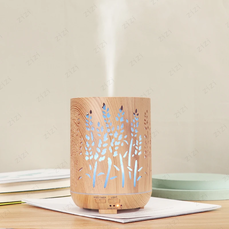 Hollow Out Lavender Ultrasonic Atomization Humidification Aromatherapy Machine Creative Wood Grain Aromatherapy Machine