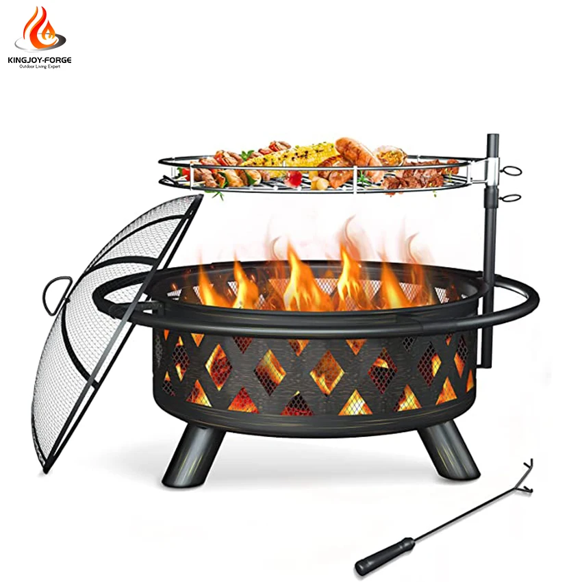 Round Large Bonfire Wood Burning Backyard Outdoor Firepit Fireplace Oven Stove Warmer