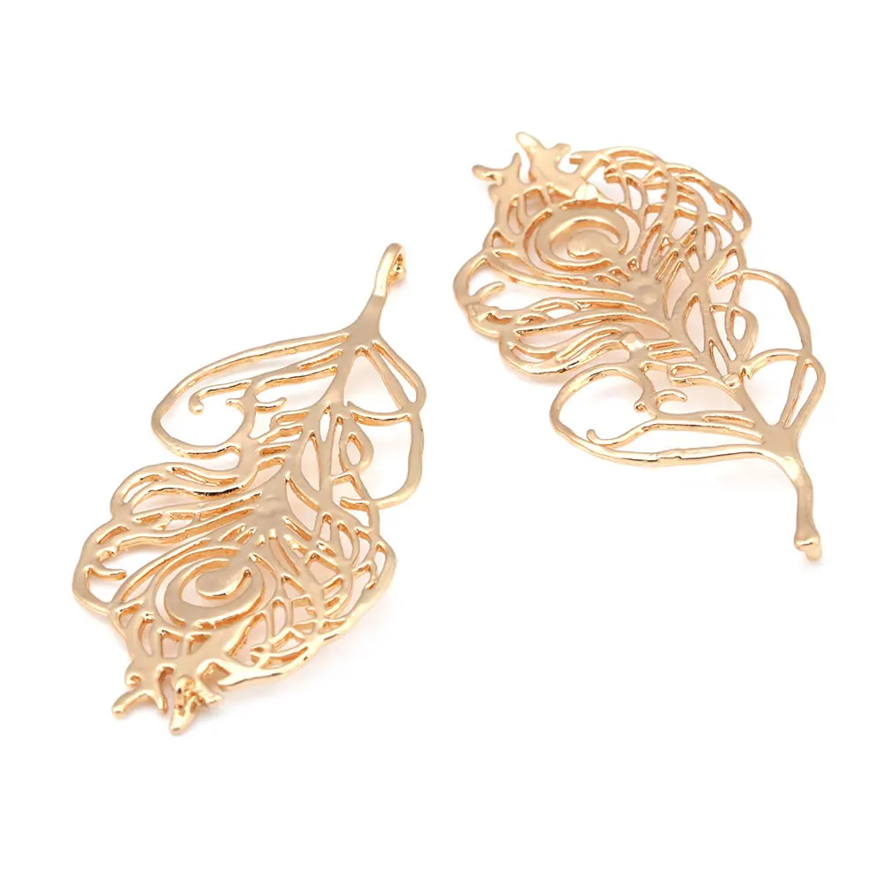 18K Gold Color Brass Feather Shape Charms Pendants High Quality Diy Jewelry Accessories Making Materials Rosediy Store - view 6