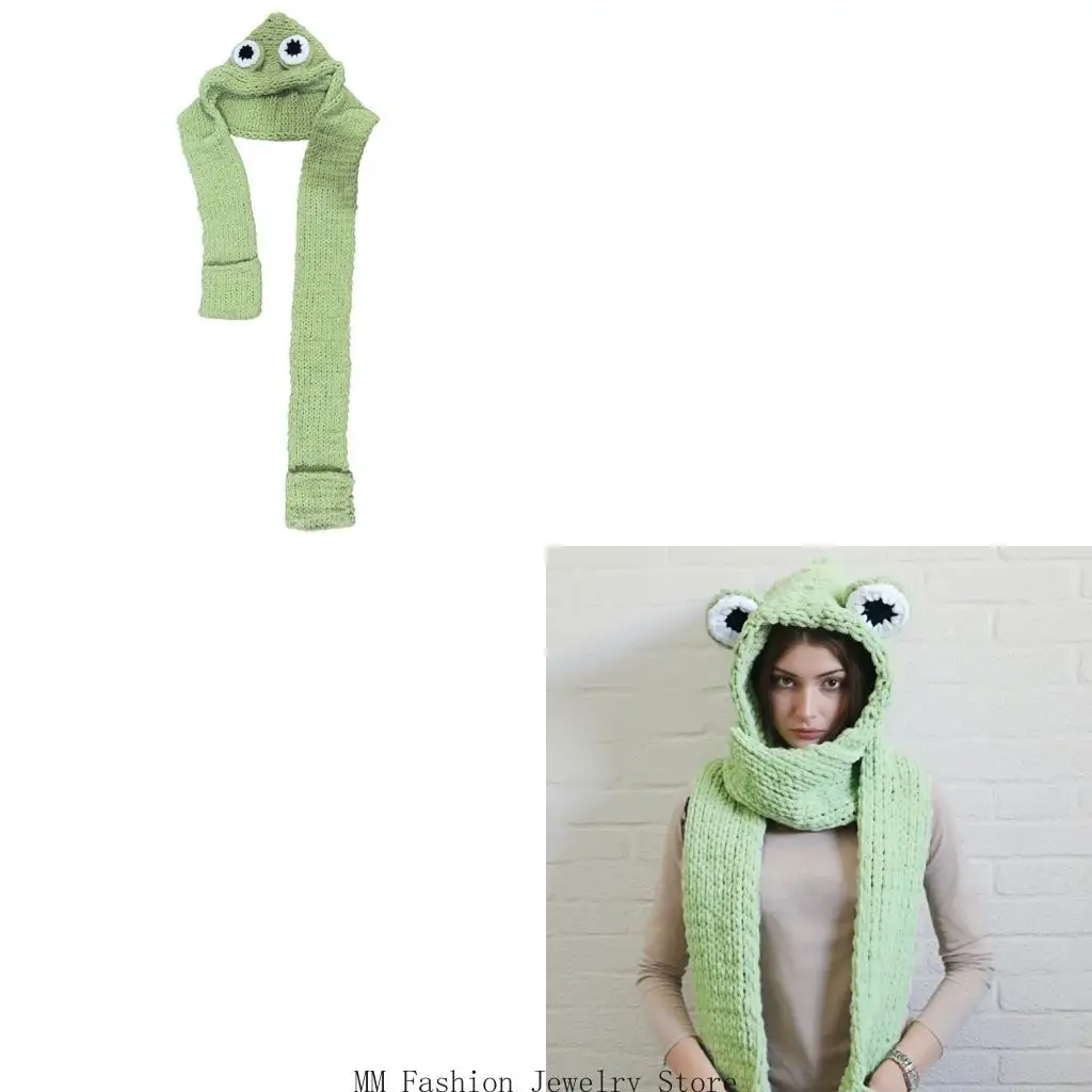Light Green Character Scarf Hat for Cold Weather Costume Styling D0UB
