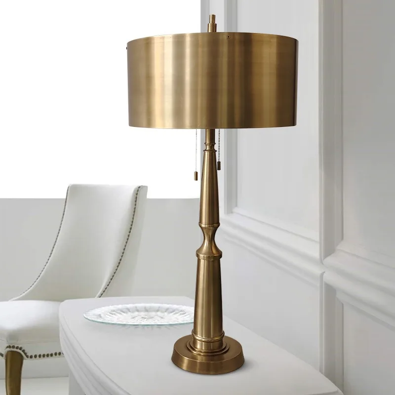 bedside table lamp, all-copper table lamp, retro all-copper American bedroom master bedroom creative warm table lamp,