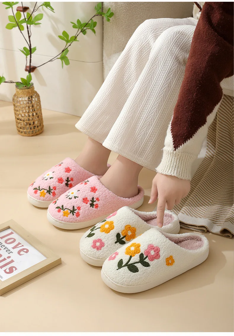Neue Winter-Hausschuhe für Damen, Mädchen, Modische Blumen-Hausschuhe, Weiche Flache Sandalen für Paare, Herren-Weihnachts-Flip-Flops – Detail 15