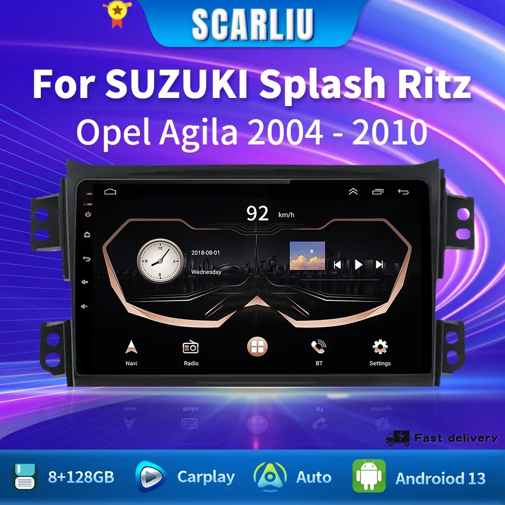 

For Suzuki Splash Ritz Opel Agila 2008-2014 Multimedia Player Head unit Carplay+Auto WIFI 8G 128G 2DIN Android 13 Car Auto Radio