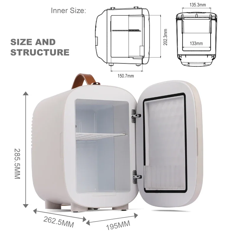 white refrigerator small size 4 Liter 6 Can DC AC  Portable Small frigo auto Cosmetics Home mini cooler for car fridge camping