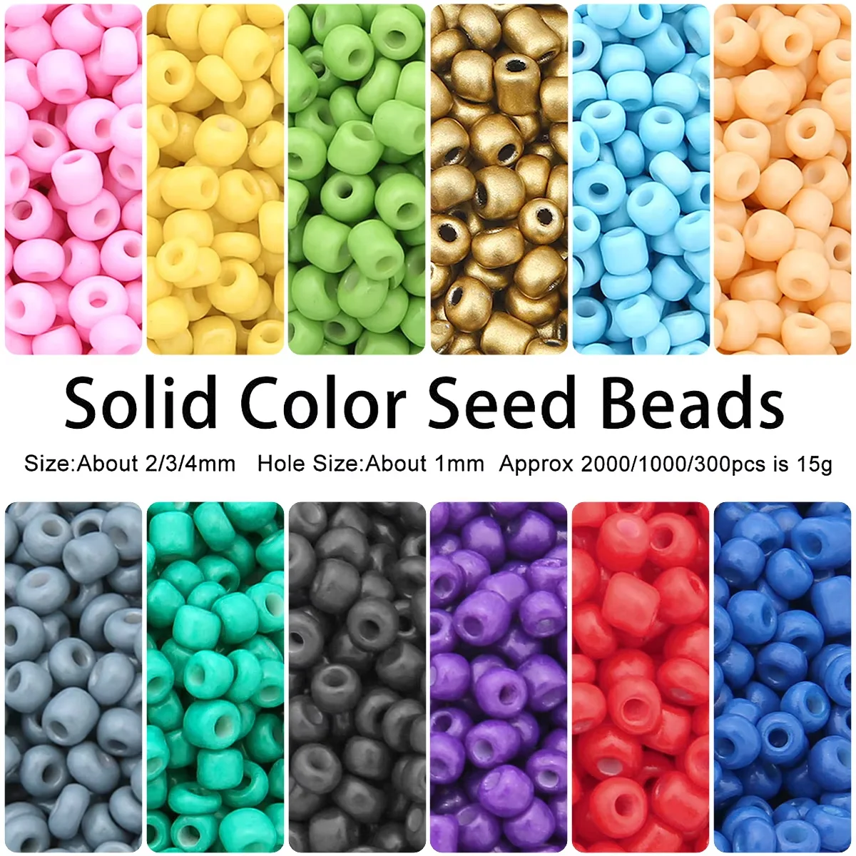 2/3/4mm Solid Color Glass Seed Beads Rice Beads Loose Beads for DIY Bracelet Necklace Jewelry Making