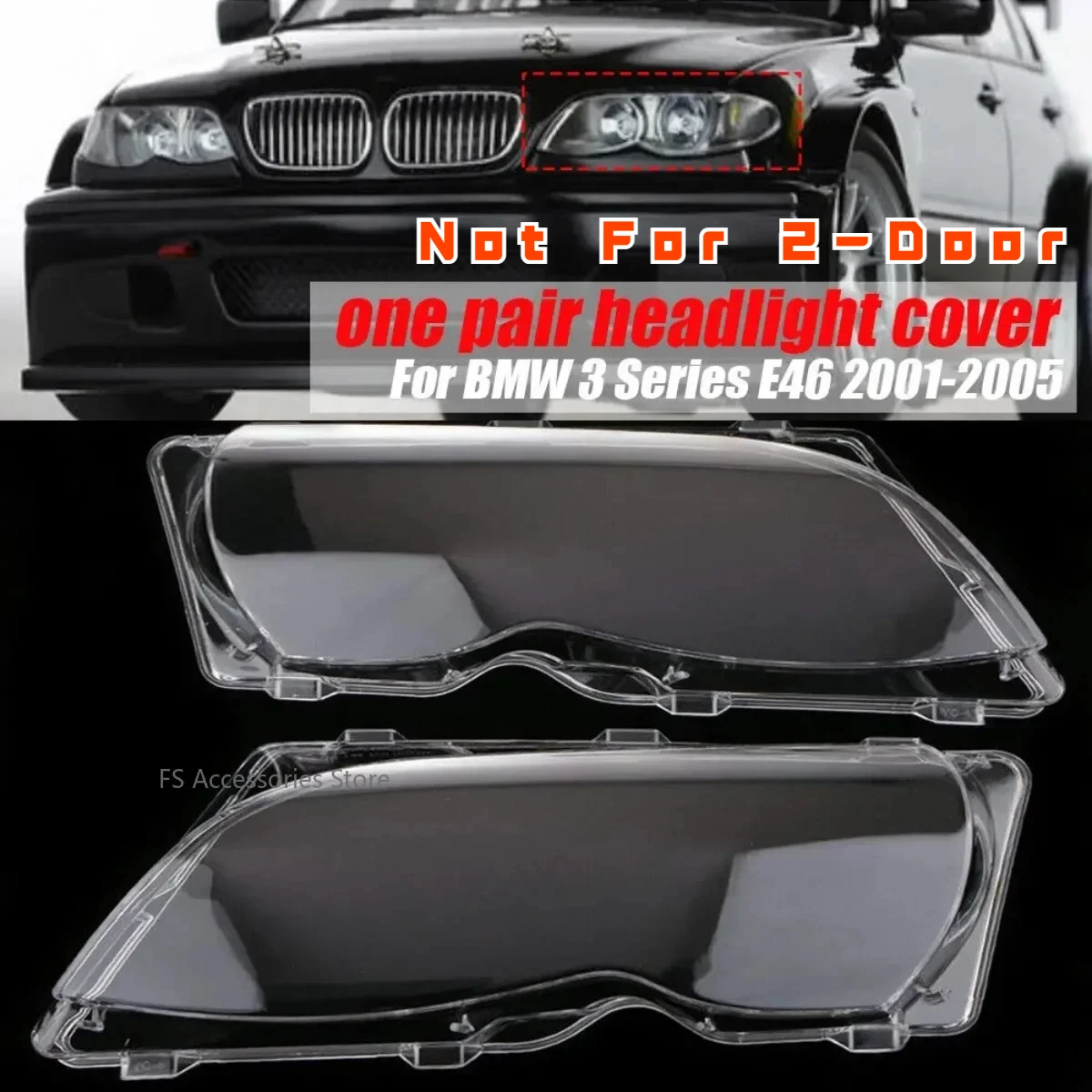 ไฟหน้ารถเลนส์สําหรับ BMW 3 Series E46 318i 320i 325i 4 ประตูซีดาน 2002-2005 ไฟหน้าฝาครอบ