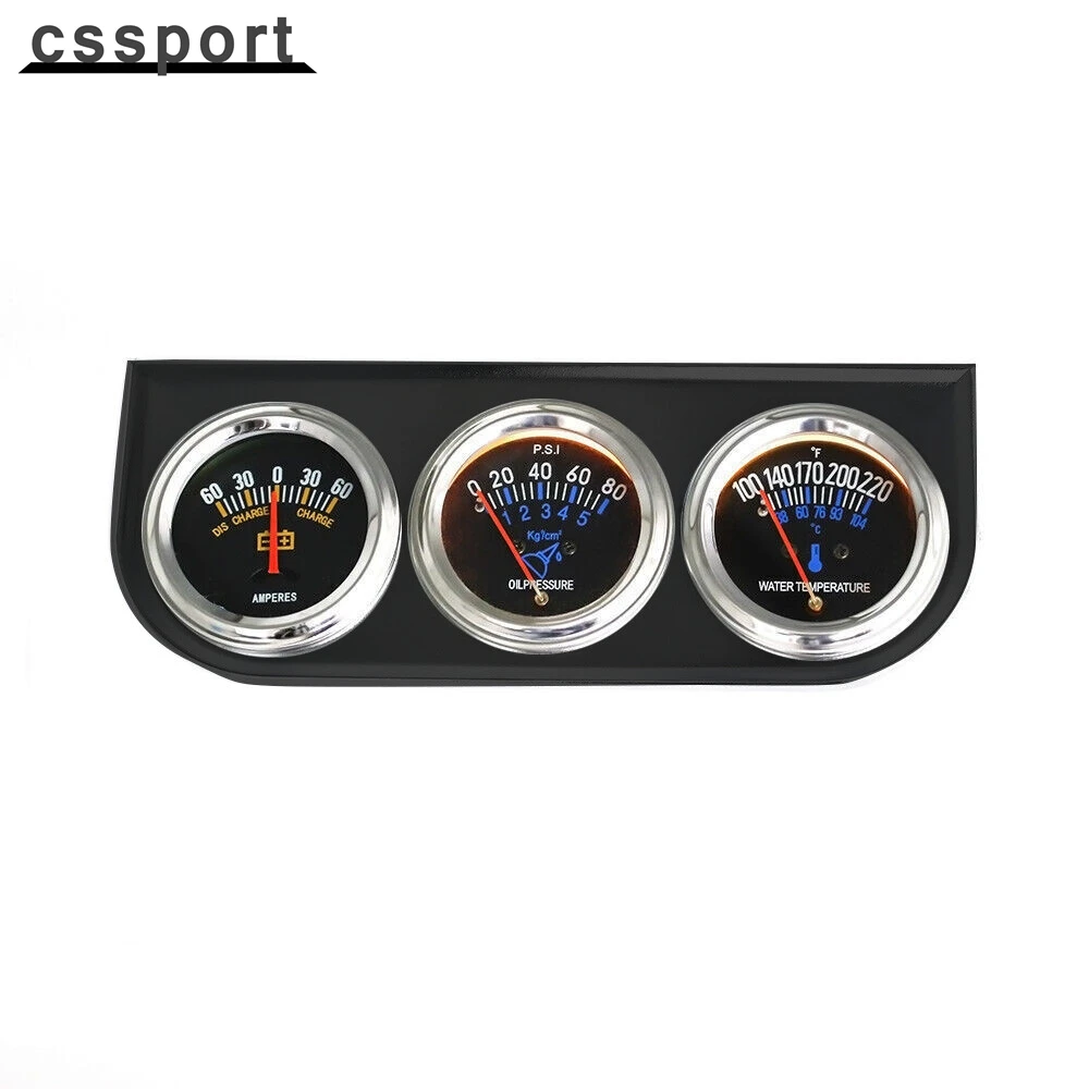 

2" 52mm Car 3 in 1 Triple Gauge Set Kit AMP Meter Water Temp Oil Pressure Black