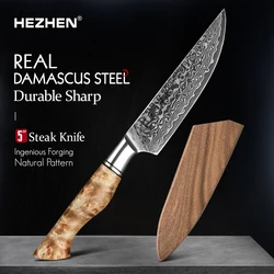 HEZHEN 5 inch Steak Knife Real 67 Layer Damascus Steel 10Cr15CoMoV Core Steel Cook Knife Pretty Peeling Knife Kitchen Knife