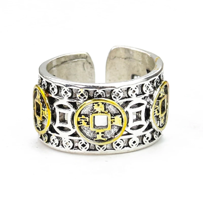 معدن الفولاذ المقاوم للصدأ الجوف خارج حلقات العملة القديمة افتتاح قابل للتعديل فورتشن لاكي الزناد إصبع نقل التمائم