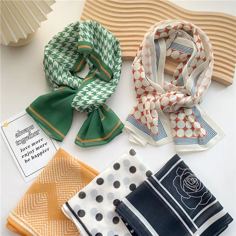 Geometry Dot Flower Long Thin Gauze Scarves Neckerchief  Women Travel Camping Sun Protective Bandanas Scarf Wraps Shawl Headband