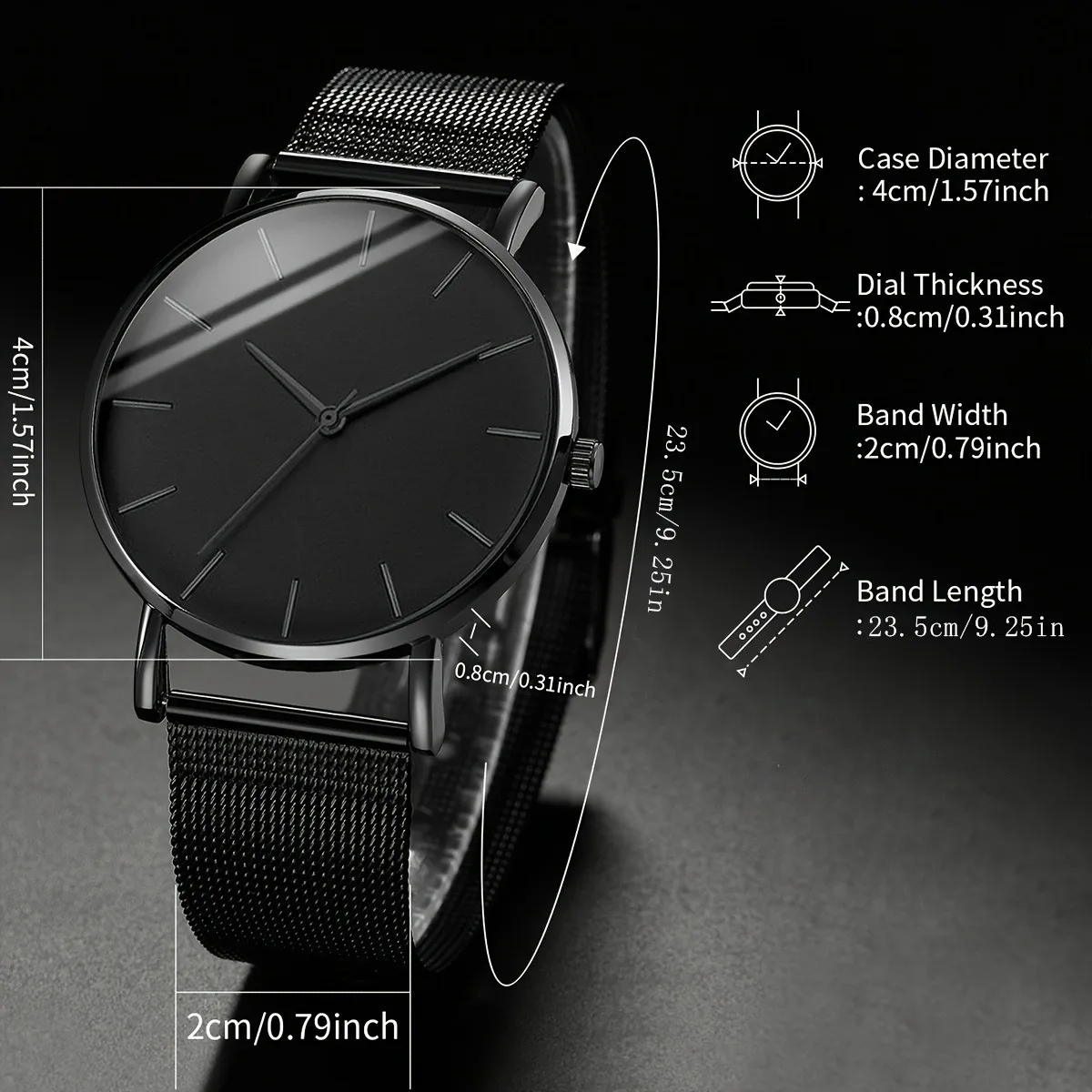 DEYROS 4 Pieces/Set Stylish Casual Men's Quartz Watch Black simple round men's watch for friends and as a birthday gift