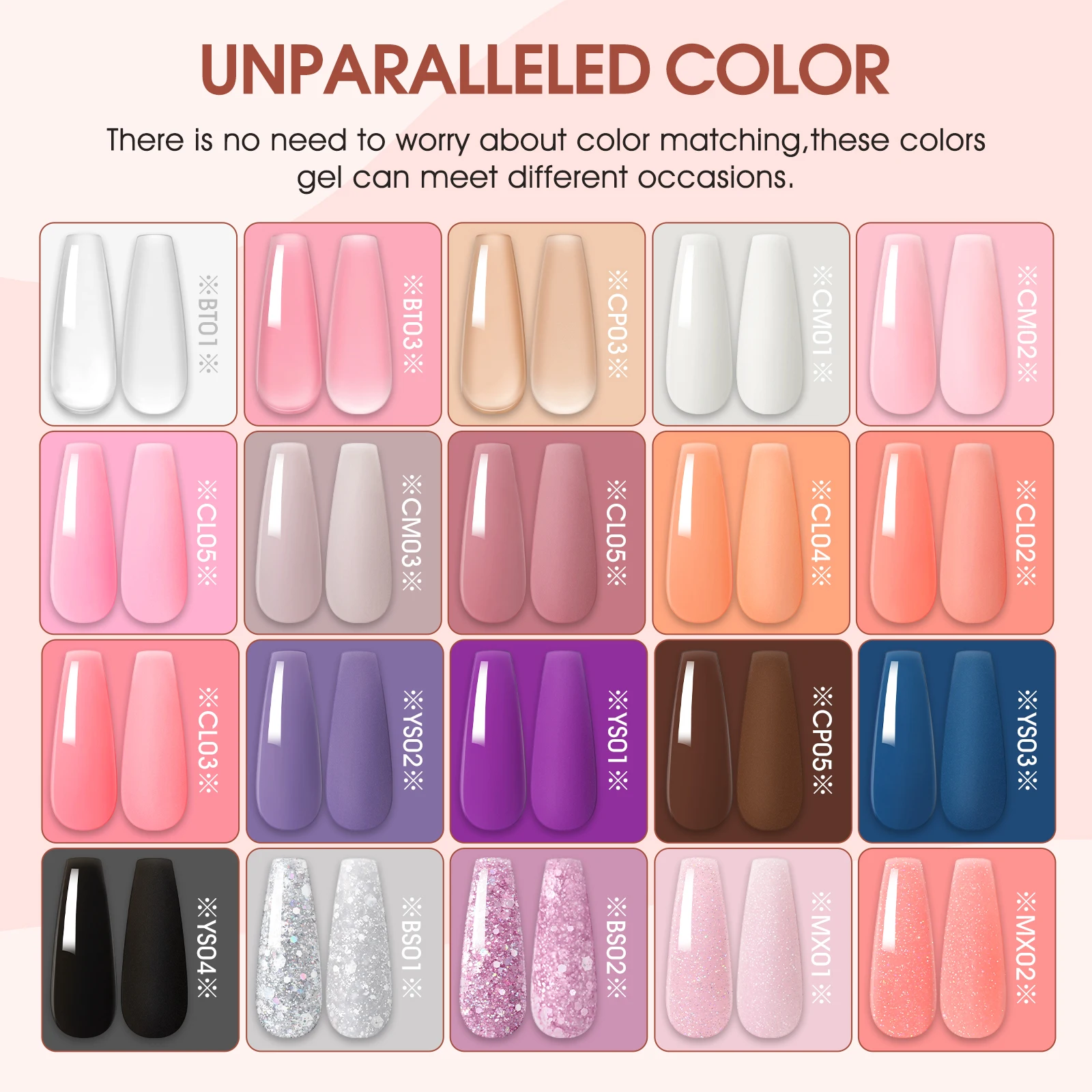 COSCELIA 20PCS Poly Nail Gel Set with 30ML Slip Solution Base Glossy Matte Top Coat with Manicure Decoration for Girls Art Salon