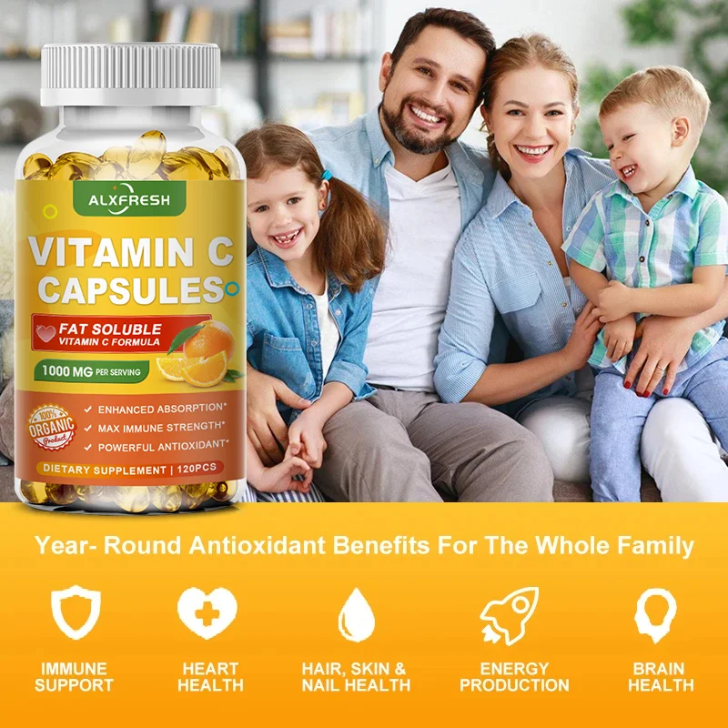 Alxfresh Vitamin C 1000mg Strong Antioxidant Collagen Booster for Immune System and Skin Health Nutrition Supplements Non-GMO