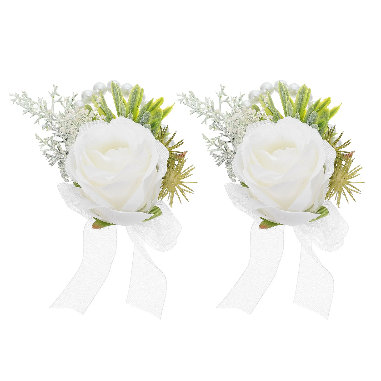 Fleurs de poignet blanches, 2 pièces, décoration de poignet Portable élégante pour mariage, Corsage de mariée, accessoire de fête, fourniture de fleurs simulées