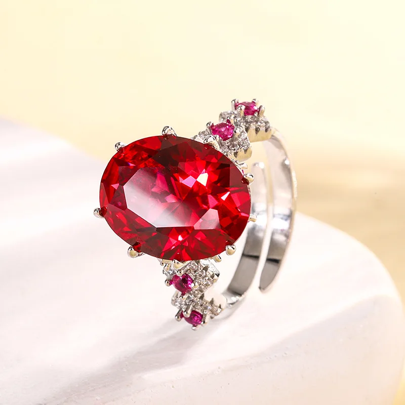 Jewelry Gold-Plated Colored Gems Corundum Egg-Shaped Color Jump Creative Ring 12*16