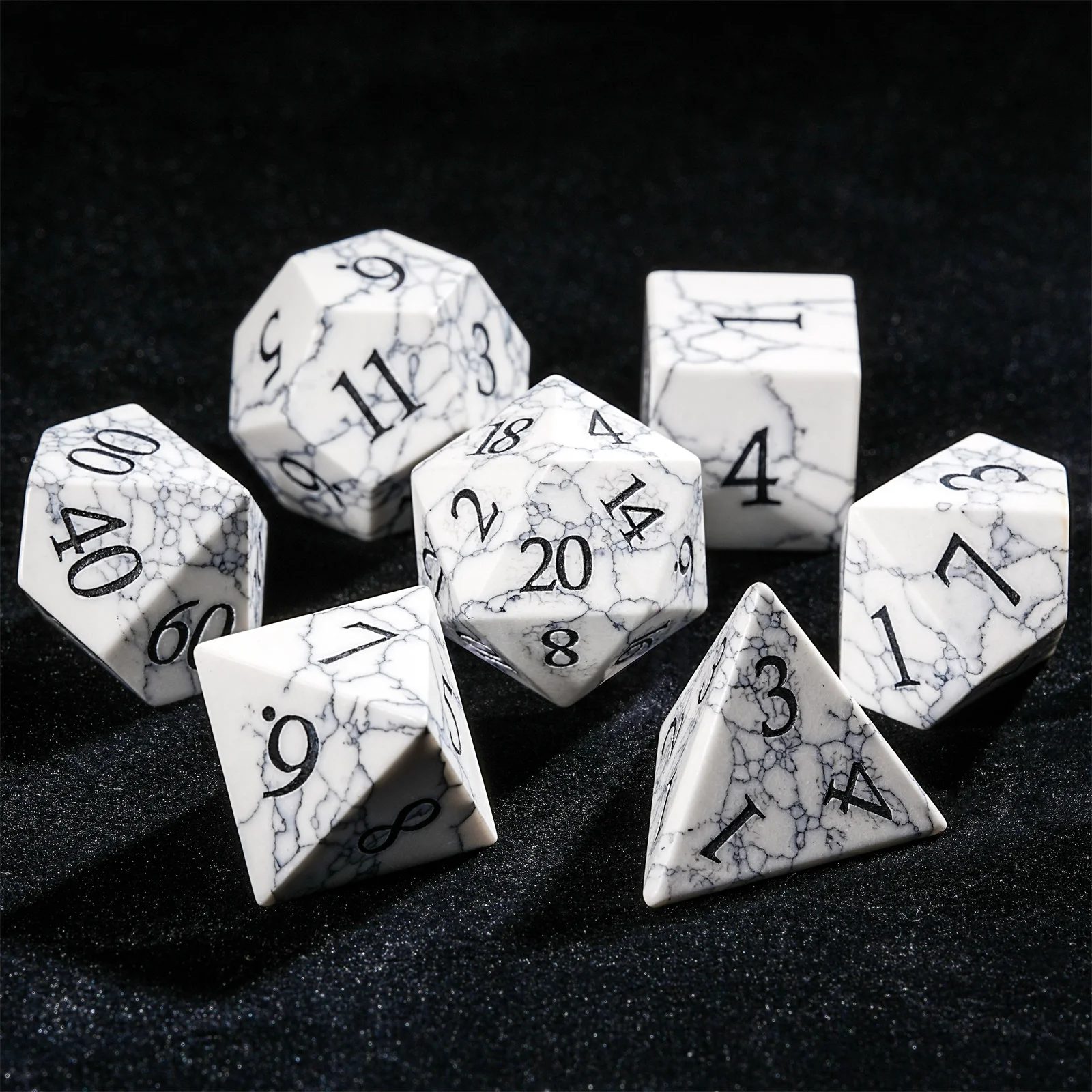 Conjunto de dados de pedras preciosas mnd, 7 peças, verde/branco/azul/vermelho/preto/borwn, dados poliédricos multifacares para d & d cOC, jogo de mesa de rpg