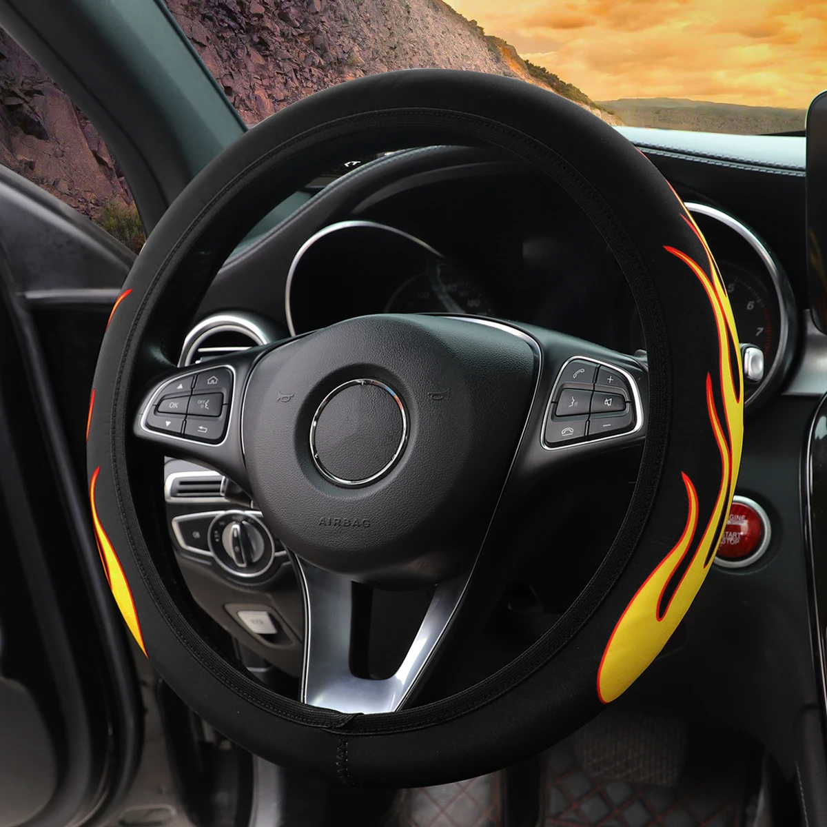1 Flammenstoff, wasserdicht, rutschfest, für Automobilzubehör, Lenkradabdeckung ohne Innenring, passend für 14,5–15 Zoll – Detail 10