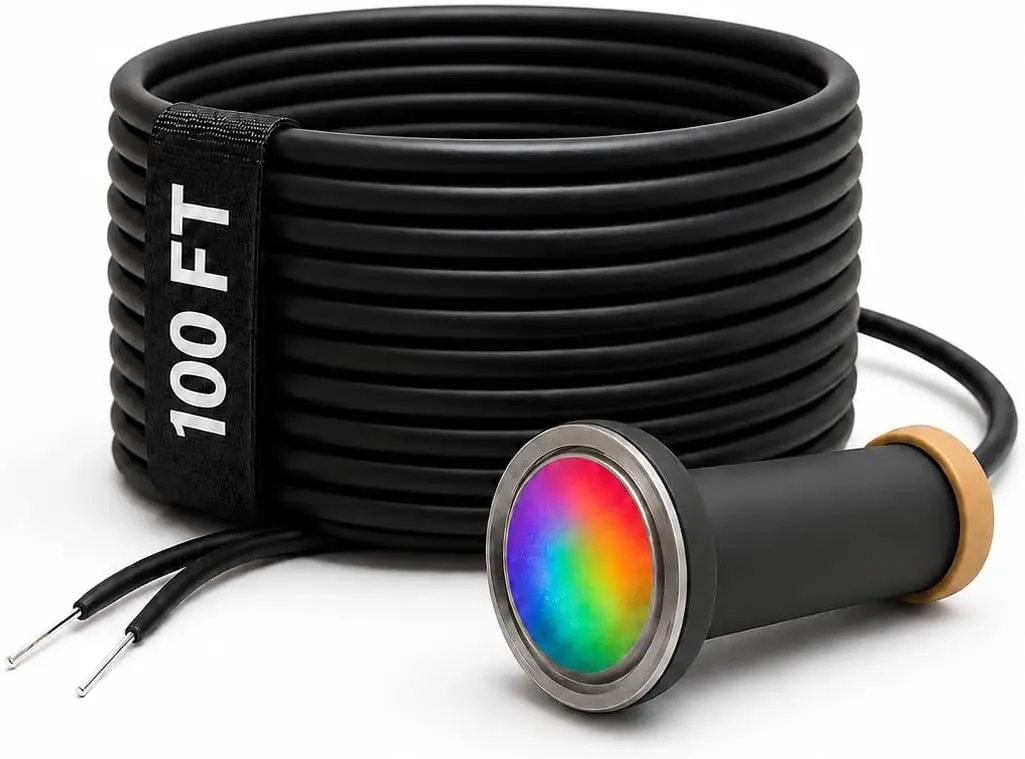 1.5 Inch RGBW LED Pool Light - 12 W Inground Pool Replacement for Pentair GloBrite -100ft Cord, 12 VAC Low-Voltage, IP68