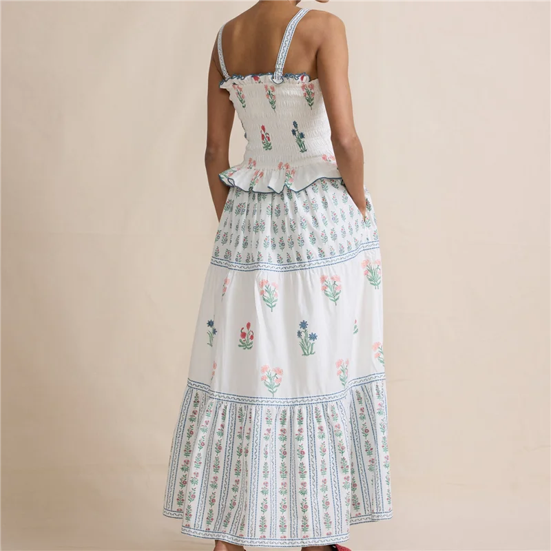 ASDS-Abito estivo da donna Boho con cravatta sulla spalla Y2k Abito lungo fluido smock floreale con volant a strati Abito estivo da spiaggia
