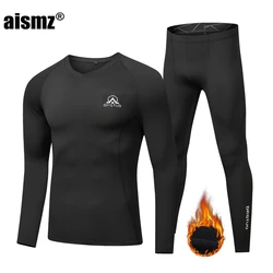 Aismz Winter Thermal Underwear Men's Clothing Warm First Layer Suits For Men Fleece Infrared Heating Second Skin Long Johns