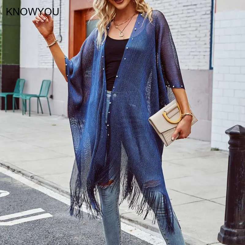 2025 สวมใส่ดูผ่านชุดว่ายน้ํา COVER-UPS บิกินี่ Beach COVER UP เซ็กซี่ตาข่าย SHEER SHINY ถักเสื้อชายหาดสําหรับสตรี