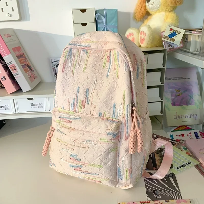 Sac à dos en nylon avec fermeture éclair pour femme, grande capacité, haute qualité, tendance de style polyvalent, cartable pour étudiants en plein air, nouveau, 2024