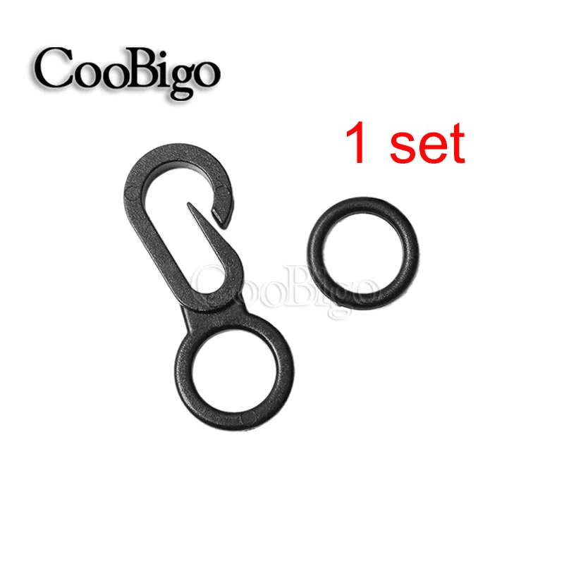 50pcs Mini Snap Hook and Loop Ring Buckle Sets for Bag Strap Backpack Webbing Luggage Accessories Plastic Black