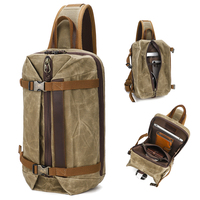 Men Single Shoulder Crossbody Sling Backpack Chest Bag Vintage Large Capacity Waxed Canvas Waterproof Outdoor Messenger Bag
