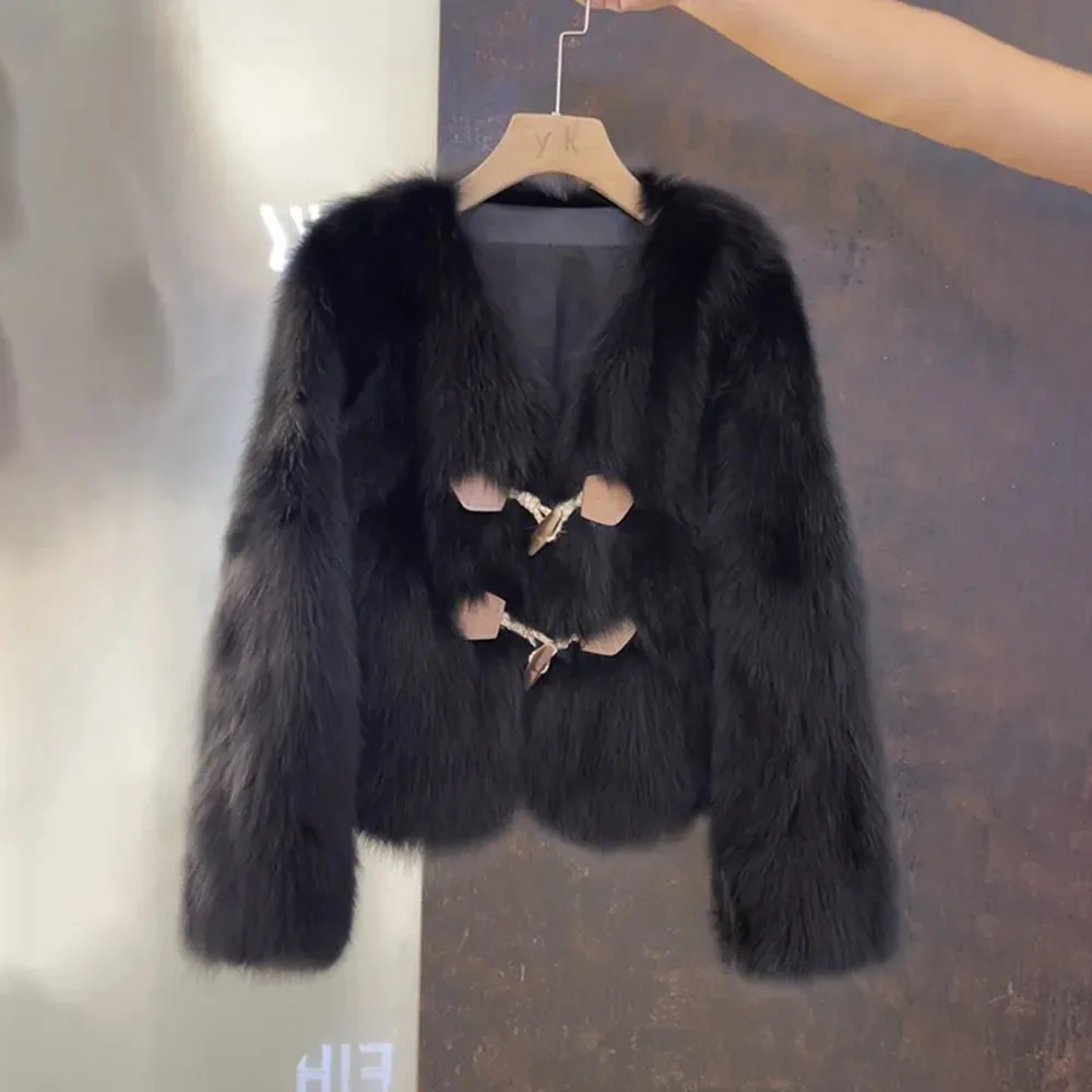 Korean Style Autumn Winter Faux Fox Fur Female Coat Elegant Thicken Top 2025 Women Short Fur Jacket Imitate Mink Fur Outerwear