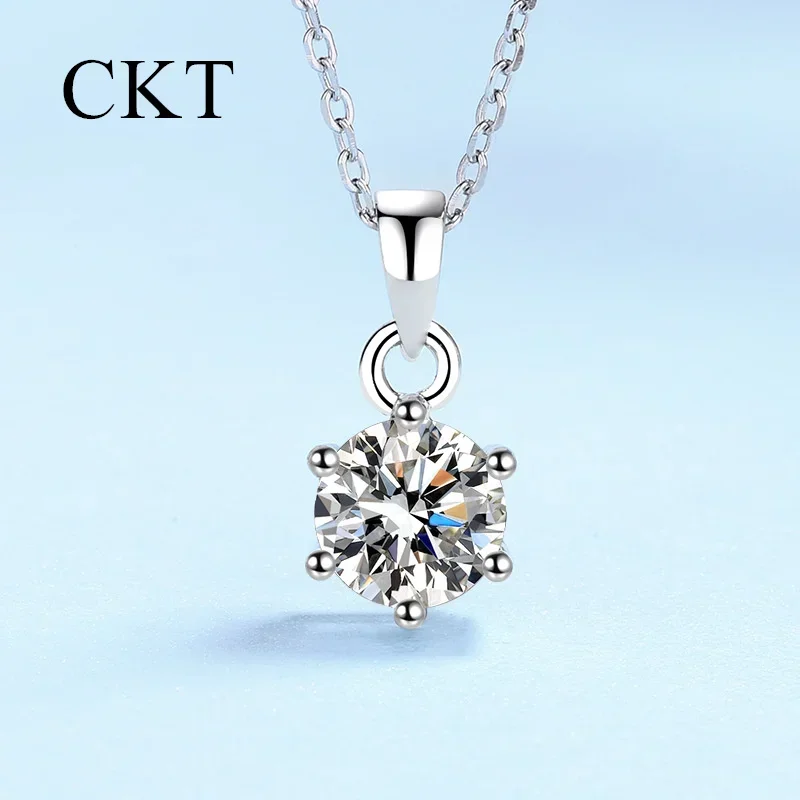

18K White Gold Necklace for Women Short Chain Platinum Pt950 Six Claw Diamond 0.5-5 Carat Moissanite Pendants Wedding Jewelry