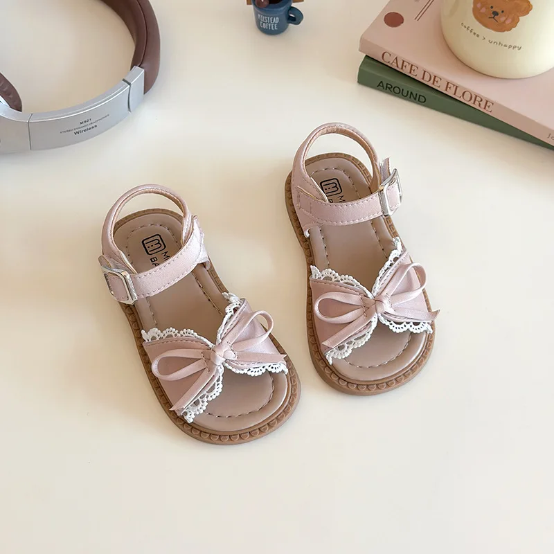 

Kids Cute Bow Lace Sandals Girls Open Toe Summer Shoes Children Breathable Beach Footwear Children Bowknot Lace Sandals