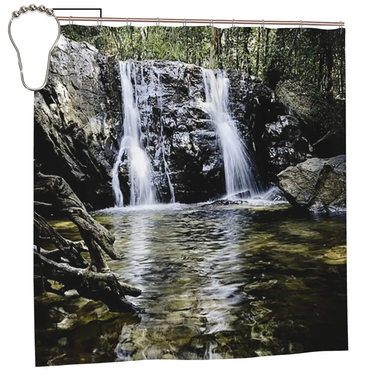Small Waterfall In The Phu Quoc Jungle Shower Curtain Bathroom Polyester Waterproof Bath Curtains With Hooks-image