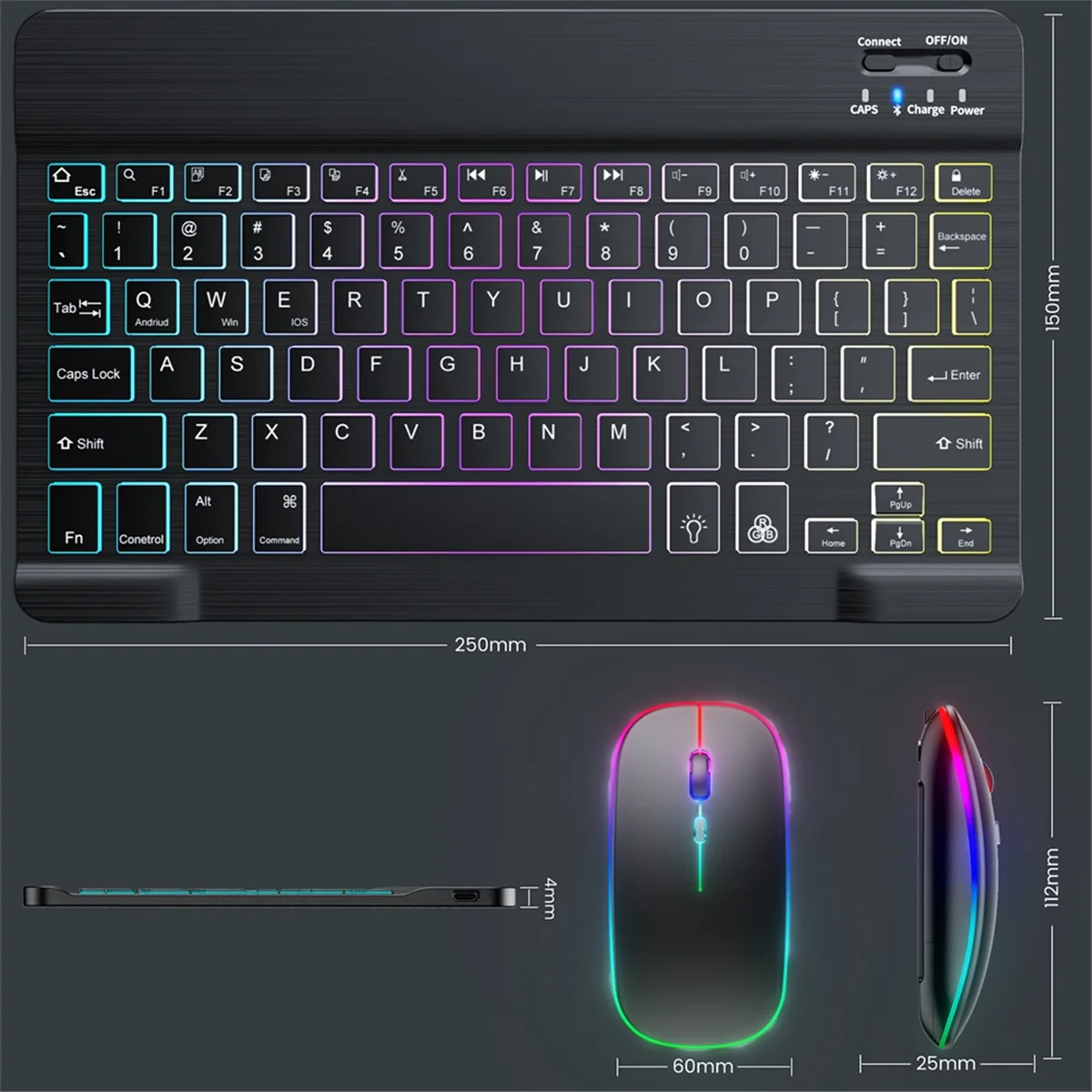 

N27R 10-дюймовая беспроводная клавиатура и мышь RGB с подсветкой, перезаряжаемая Bluetooth-клавиатура и мышь, комбинированный комплект, черный
