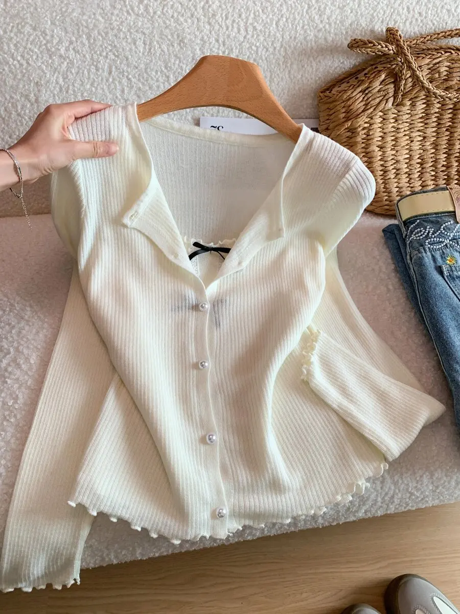 

Женский вязаный кардиган свободного кроя с длинными рукавами, приталенный, с декоративным узлом, верхняя одежда, весна 2026, комплект из двух предметов