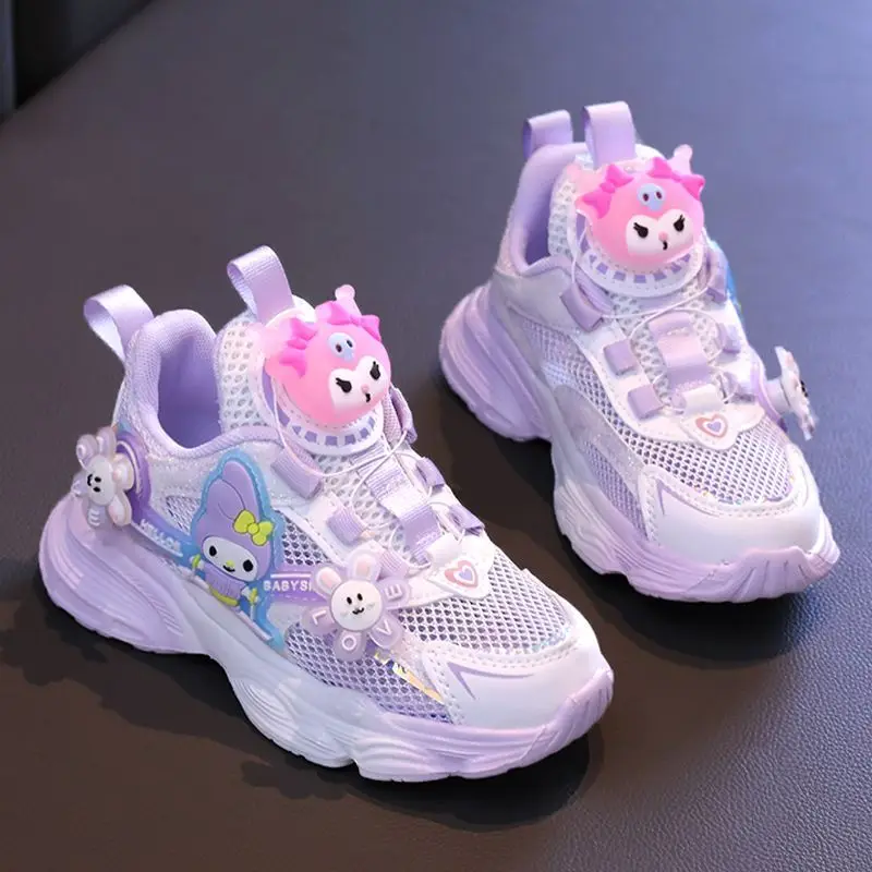 Girl Heart Kawaii Sanrio Anime Kuromi My Melody Sports Shoes Summer Cute Ins Children Net Surface Breathable Sneakers Kids Gifts