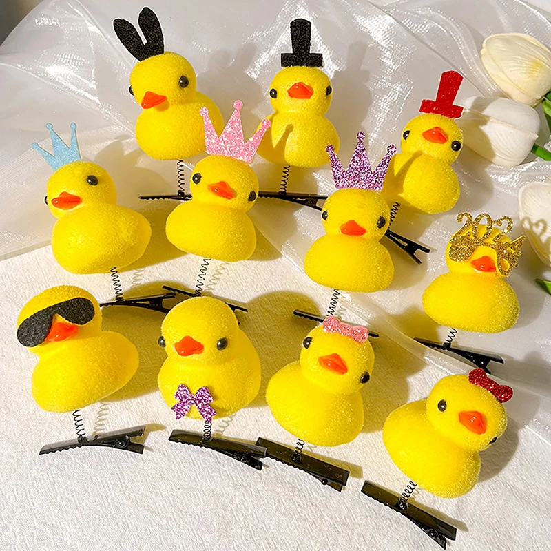 Pince à cheveux 3D en forme de petit canard jaune pour enfant, accessoire de coiffure amusant et mignon, en peluche, 1 pièce