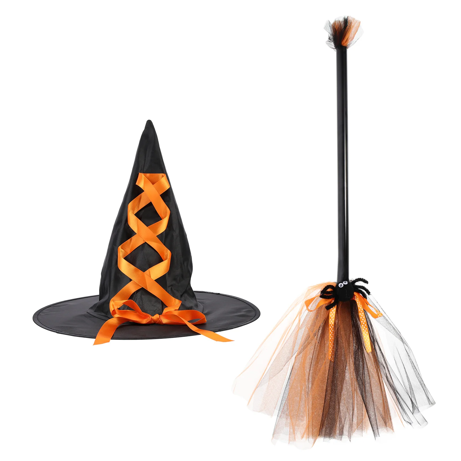 

1Set Witch Hat Halloween Costume Accessories Durable Decorative Wizard Caps Broom Kit Party Prop Set Witch Hat