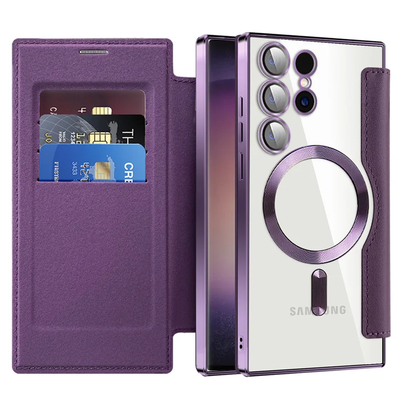 

For Sansung Galaxy S26 S25 S24 23Ultra ＋ A55 A35 A15 A05 Phone Case With for MagSafe Luxury Flip Wallet Card Slot Leather Case