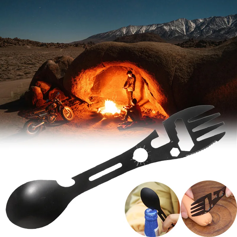 Stainless Steel Multi Spork Spoon Fork Can Opener Camping Cutlery Outdoor Utensil Anti Rust Tool for outdoor activities travel