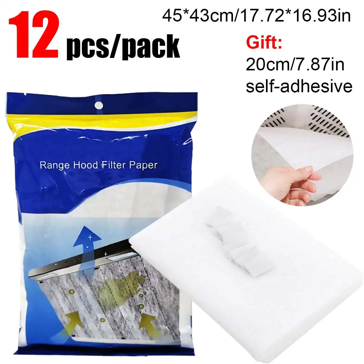 45*43CM 12pc/set Kitchen Oil Filter Paper Non-woven Absorbing Paper Anti Oil Cotton Cooker Hood Extractor Fan Protection Filter