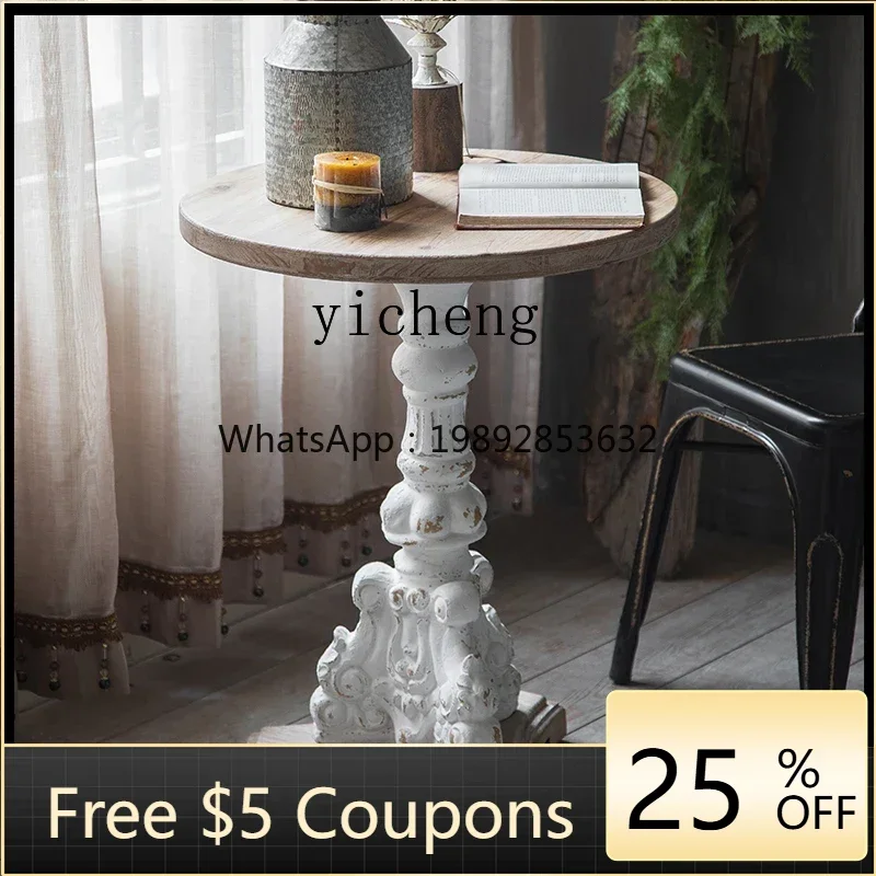 

ZZ Country Engraving Small round Table Balcony Courtyard Coffee Table Household Dining Table B & B Leisure Coffee Shop