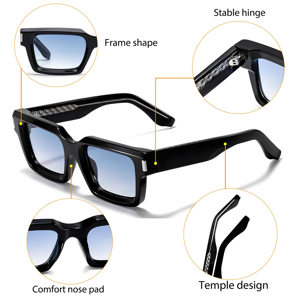 CATERSIDE Neue Retro Herren-Sonnenbrille Hochwertige Quadratische Sonnenbrille mit Dickem Rahmen Damen Outdoor-Reise-Fahrbrille UV400 – Detail 1