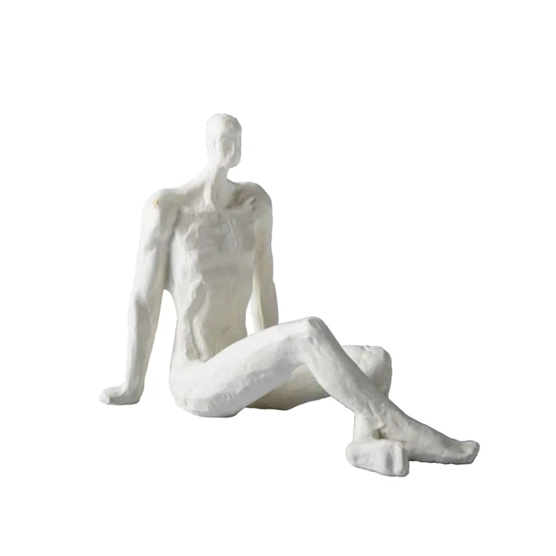 Resin Figure Sculpture Beach Man White Abstract Geometry Decorative Figurines Home Decoration Accessories