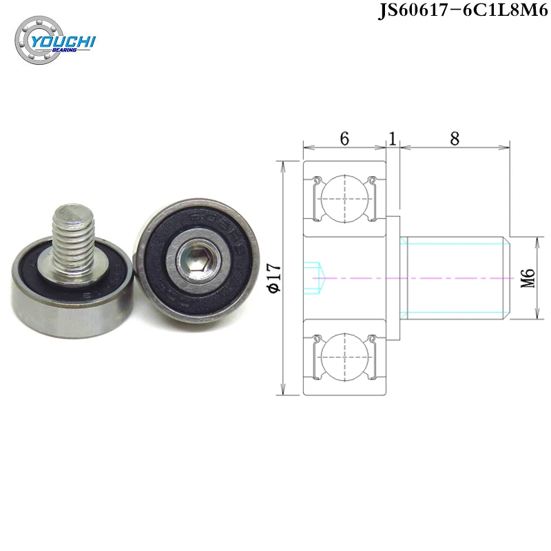 

10pcs OD 17 mm 606RS Bolt Bearing Rollers With M6 Thread JS60617-6C1L8M6 Door & Window Metal Guide Wheel Pulleys